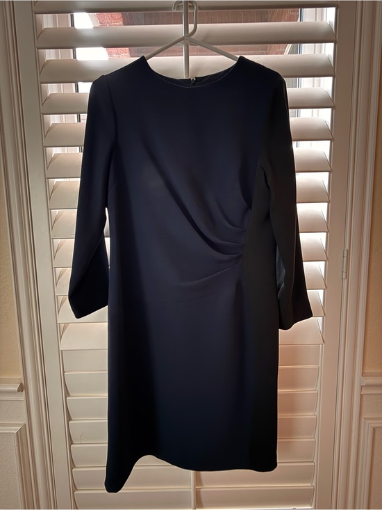 Teri Jon Dresses & Skirts - Teri Jon Navy Long-Sleeve Sheath Dress with Side Drape